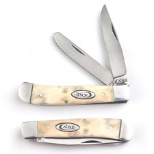 Trapper Pocket Knife–Camel Bone Handle-Dual Blade – Carbon Steel Folding-USA EDC picture