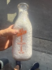 Vintage H.E. Johnson Rutland VT Nature’s Best Food Quart Milk Bottle Pyro picture
