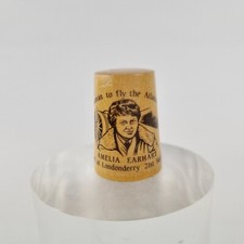 Vintage Wooden Thimble Amelia Earhart First Woman To Fly Atlantic Solo picture