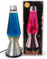 VINTAGE 1990s ORIGINAL LAVA LITE SILVER CENTURY LAVA LAMP – YELLO & BLUE - W/BOX picture