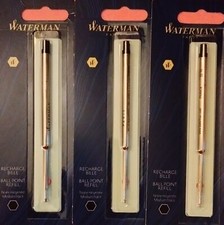 (3) THREE WATERMAN BLACK MEDIUM BALL POINT REFILLS~SEALED PACKS~BUY@$7.77~oh, my picture