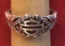 Harley Davidson Women's Sterling Silver Marcasite Bar & Shield Ring Size 7 picture