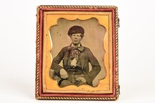 Ambrotype of Young Gentleman in 1/6 Plate Wood Composite Union Case V28 picture