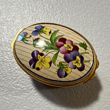 Halcyon Days Enamels Viola Tricolor Porcelain & Metal Pill Box picture