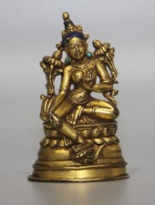 Wonderful Rare Tibet Vintage Old Buddhist Gilted Copper Buddha Statue Green Tara picture