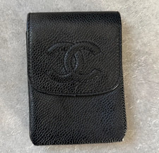 CHANEL Cigarette Case Coco Mark Caviar Skin Pouch Black Tobacco Accessory Used picture