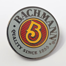 Bachmann Trains Grey Retro Enamel Logo Collectible Round Pinback Button picture