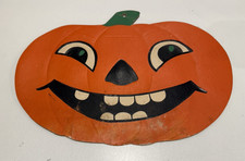 VINTAGE H.A. LUHRS EMBOSSED DIECUT SMILING PUMPKIN HALLOWEEN DECORATION picture