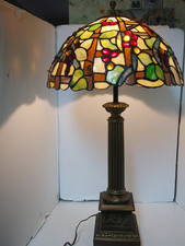 Vintage Beautiful Tiffany Style Stained Glass Brass Table Lamp 31