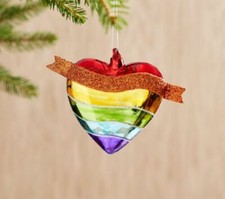 west elm Glass Metallic Rainbow Heart THE TREVOR PROJECT Ornament Christmas picture