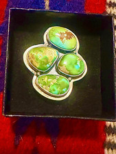 Navajo Apple Green 1 3/4”Sonora Turq Sterling Silver Adjust   5-10 Ring $400*^ picture