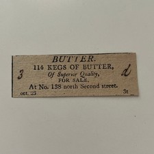 114 Kegs Of Butter For Sale 138 N Second St 1806 Philadelphia Clipping SAJ6-S1 picture