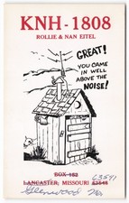 1968 CB Ham Radio QSL Postcard KNH-1808 Lancaster Missouri Outhouse Antenna picture