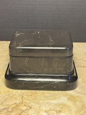 Antique Ink Well Art Deco Black Marble Square Shape 5.50” Italian? French? picture