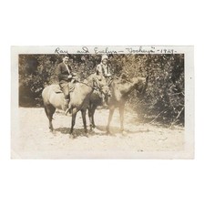 Vintage Snapshot Photo 1929 Man And Woman On Horseback Horses 1920s Photograph picture