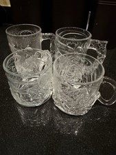 Vintage 1995 McDonalds Batman Forever Embossed Glass Set of 4 Clear Cups Mugs DC picture