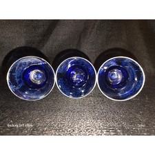 Vintage Cobalt Blue Silver Etched Mini Cups Set of 3 – Decorative Glassware picture