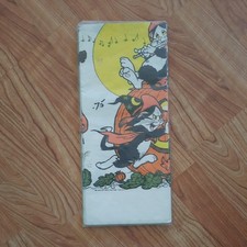 Vintage HAWLEY Halloween TableCloth Crepe Paper Cover Witch Cats Pumpkin Mouse picture
