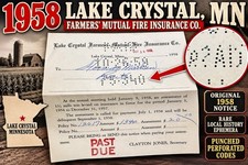 VTG 1958 Lake Crystal MN Farmers Mutual Fire Insurance Assessment Notice picture