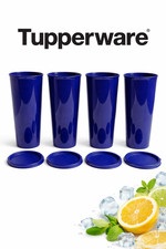 New Beautiful Set of 4 Tupperware 16oz Tumblers w lids in Deep Blue Color picture