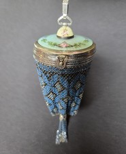 Gorgeous Antique Guilloche Enamel on Sterling Mesh Bag Purse w/Compact 1900's picture