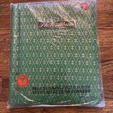 Vtg 70s Green Gold Self Stick Photo Album 10 Pages NOS Sealed picture