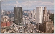 Chicago, Illinois - Looking north from La Salle and Madison, Marina City at left picture