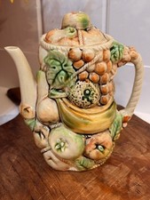 Vintage Tilso Japan Hand-Painted Ceramic Fruit Relief Teapot Mid-Century Modern picture