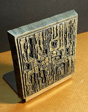 Vintage 1970’s Matina Brutalist 3D Abstract Art Bookend, Silver/Black Square  picture