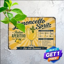 Italian Limoncello Spritz Cocktail Recipe Bar Wall Plaque Metal Tin Sign Art picture