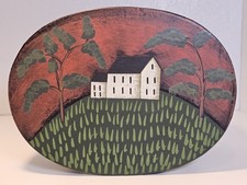 Primitives Kathy Graybill Oval Folk Art Gift Box Rustic Farmhouse Village Decor picture