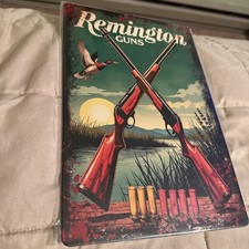 “Remington Guns” With Two Shot Guns  Reproduction Metal Tin 8”x12” picture