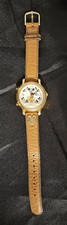 Vtg Lorus Walt Disney Musical Mickey Mouse Moving Arms Gold Tone Leather Band picture
