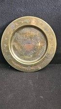 Vintage 1976 S.S. Sarna Brass Bicentennial Engraved Wall Plate India Eagle 7