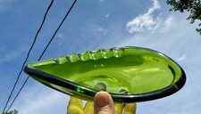 Gorgeous Green Glass Ashtray MCM LE Smith Orbit Kidney Shaped Mid Century Modern picture
