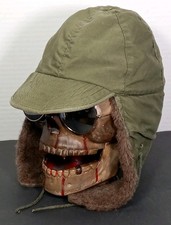 Vintage 1953 US Army M-1951 Field Pile Cap Hat Korean War Olive Green Ear Flaps picture