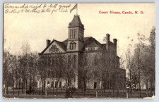 Antique Vintage Postcard Court House Building Flag Cando North Dakota USA 1914 picture