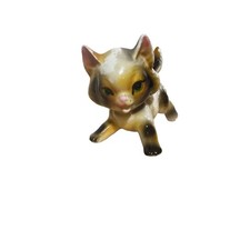Vintage Artline Japan Ceramic Calico Kitten Figurine Green Eyes Mid Century Cat picture