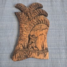 Vintage Hand Carved Wood Polynesian Hawaiian Tropical Palm Tree Wall Plaque 9