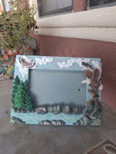 Vintage 3D Bald Eagle Resin Picture Frame - Patriotic Nature & Cabin Decor picture