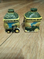 Vtg John Deere Ceramic Salt and Pepper Shakers Set - Nothing Runs Like A Deere picture