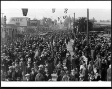 Huge Throng Of People Filing Down The Street After The Tournament - Old Photo picture