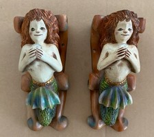 Pair oVintage Steve Tunturi Hand Carved Mermaid Brackets -  Whittler’s Workshop picture