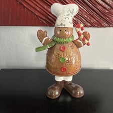 12 Inch Gingerbread Man Chef Tin metal Cutout Glittery Tealight Candle Holder picture