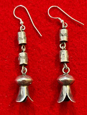 Vintage Navajo Sterling Silver Squash Blossom Dangle Earrings, ca. 1950's picture
