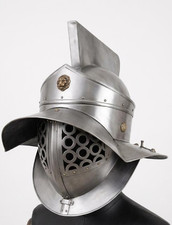 Medieval Warrior 18G Fabri Armor Murmillo Gladiator Helmet-Wooden Display Stand picture