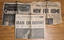 Vintage July 21, 1969 Men Walk on Moon 3 Papers picture