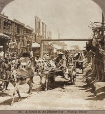Stereoview CHINA STREET SCENE in the  City of PEKING 1902 CH Graves picture