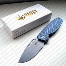 Kubey Tityus Frame Lock Folding Knife Blue Titanium Handle 14C28N Steel KB360F picture