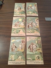 1886 Trade Card set Of 6 Agriculture. Owl Family Moon Frogs Mushroom (P10) picture
